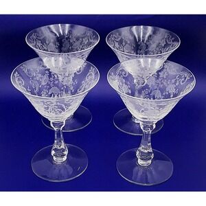 4 Cambridge Chantilly Etch Crystal Champagne / High Dessert 3775 Stem Vintage